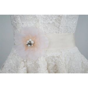 Flower Rhinestone & Faux Pearl on Grosgrain Ribbon Ivory Bridal Sash Wedding